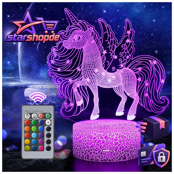 3D Nachtlicht Einhorn LED Illusion Lampe Mit Touch & Fernbedienung 16 Farben-image