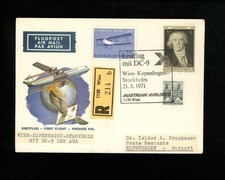 Postal History Austria #618A+C63 Air First Flight AUSTRIAN 1971 Vienna Denmark