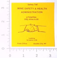 Vintage MSHA Mine Safety Health Administration Boulder City Nevada Sticker Decal