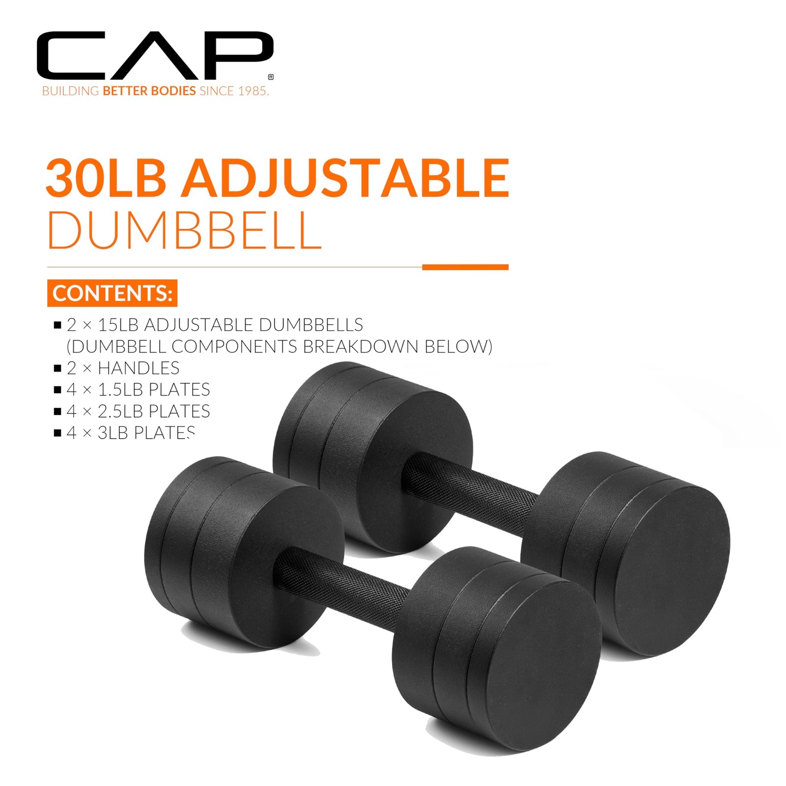 CAP Barbell 15 lb Adjustable Dumbbell – Compact Cast Iron Weight | Multipl