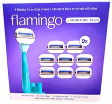 Flamingo by Harry's Moisture Plus Razor Set 9 Cartridges + 1 Handle