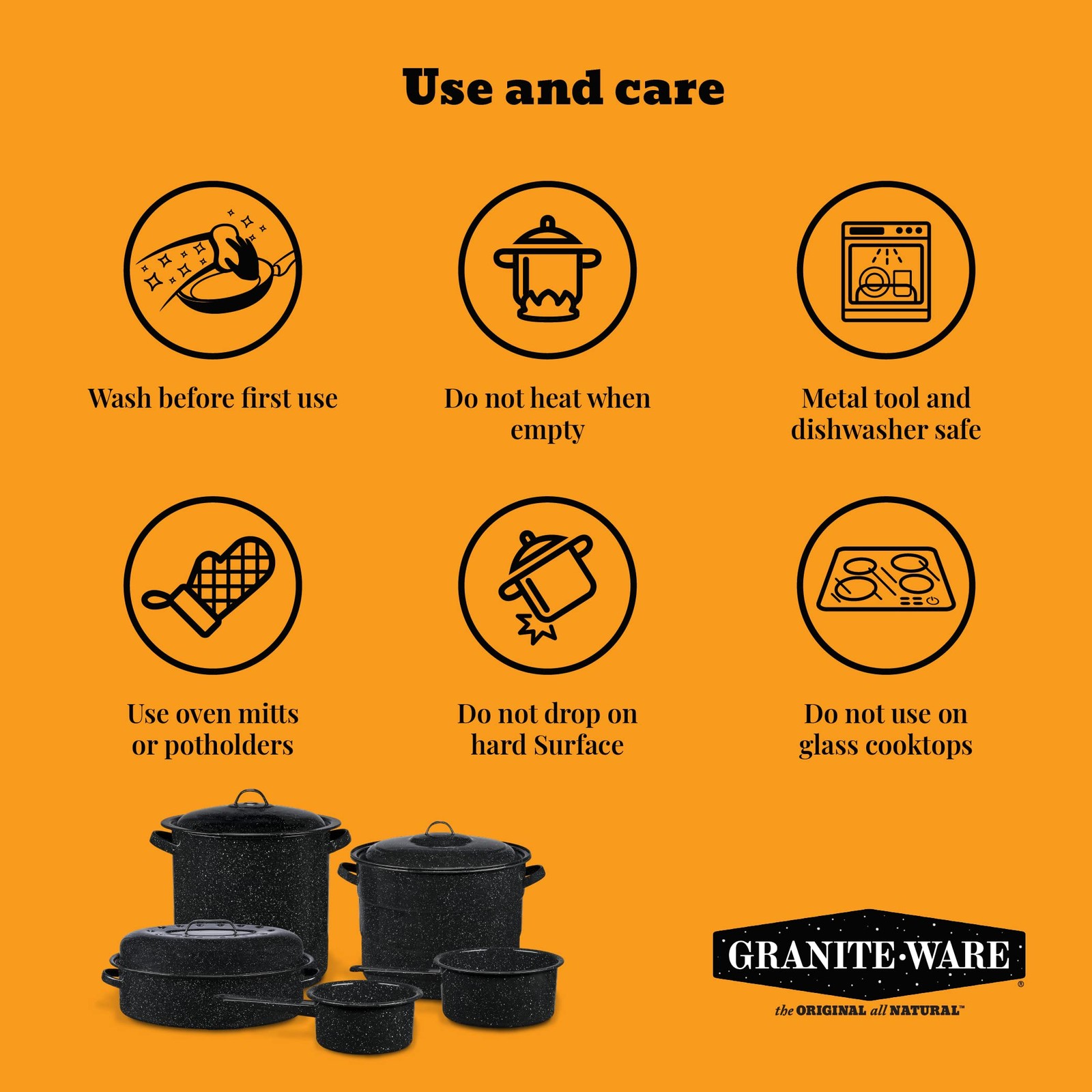 Granite Ware 3 lb. Capacity Covered Round Roaster Speckled Black Enamel on Steel