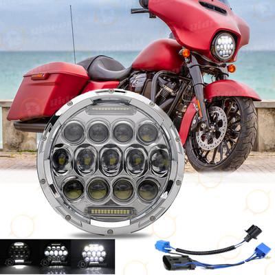 Chrome 7'' LED Headlight DRL Projector Headlamp For Harley-Davidson Motorcycle