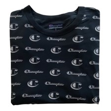 Champion Men's Small Logo Print T-Shirt Crew Neck Short Sleeve Black NEW