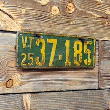 Antique Vtg 1925 Vermont State License Plate 37-185 Beutiful Patina!!