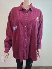 Vintage Winnie the Pooh Embroidered Corduroy Velvet Button up Shirt Size Xl