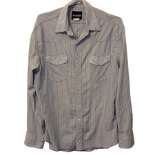 Wrangler 90s Vintage Blue Striped Western Pearl Snap Long Sleeve Shirt XL