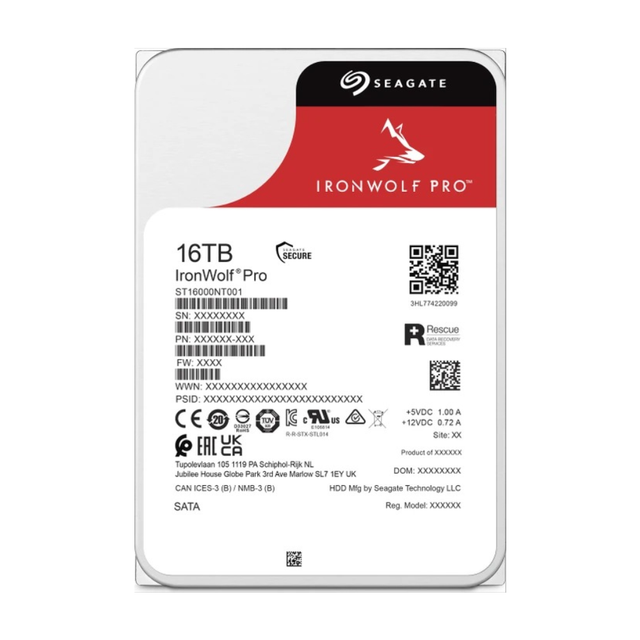 Seagate IronWolf Pro 16TB Hard Disk Interno 3.5" NAS SATA 7200RPM ST16000NT001
