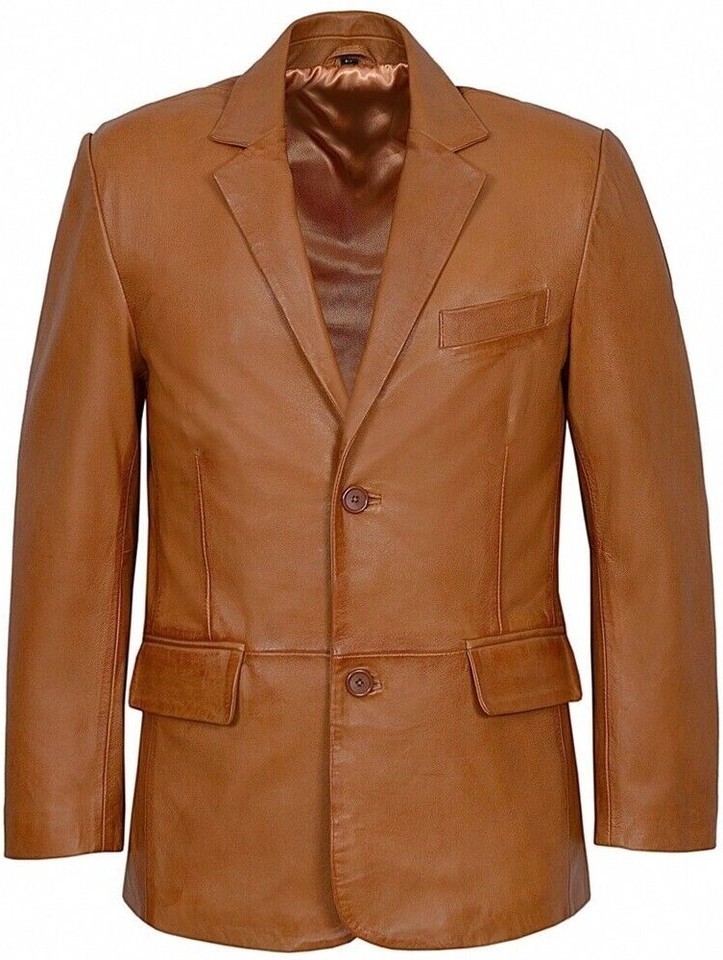 MEN'S TWO BUTTON STYLE BLAZER COAT  REAL SOFT LEATHER VINTAGE FASHION UK
