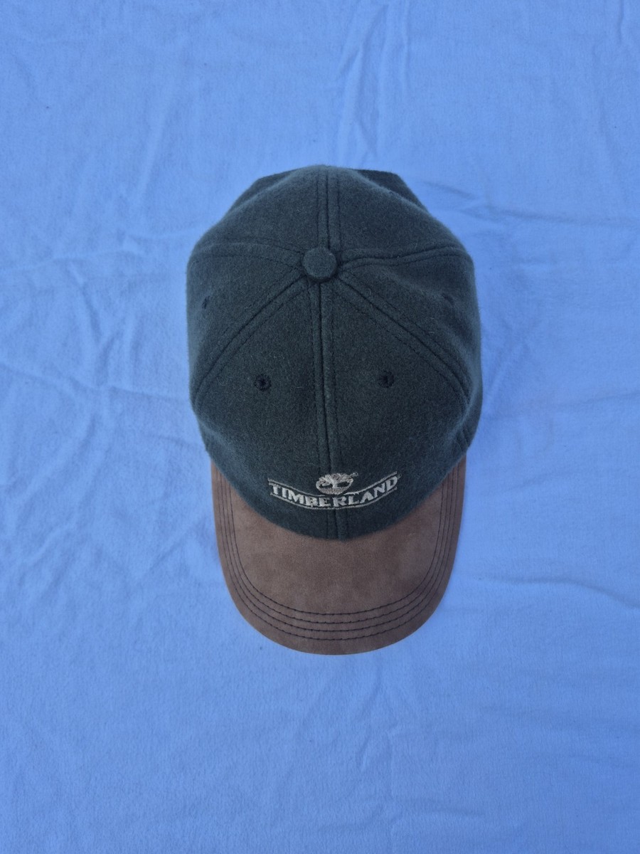Vintage Timberland Green Wool Cap Brown Suede Brim Adjustable Made