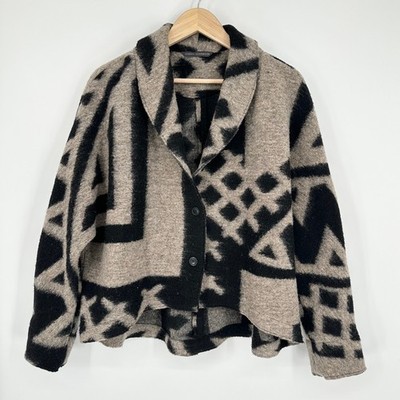 Elemente Clemente Wool Blend Jacket Geometric Printed Dolman Sleeve Coat, Size M