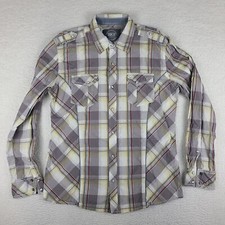 Buckle Shirt Mens Large Multi Color Plaid Flap Pocket Western Snap Button Down