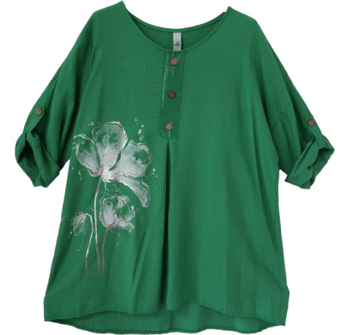 LES FRERES by LA BASS Frühling! Tunika Long-Shirt Bluse 48-50-52 Viskose grün - Afbeelding 1 van 3