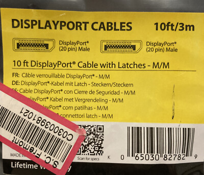 NEW- StarTech Displayport 10/ FT - 3M Cable With M/M Latches