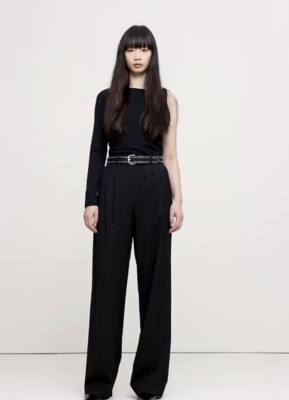 Banana Republic Soho High Rise Wide Leg Italian Wool Pant | Black 6P #539207 NEW