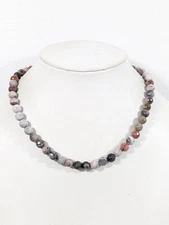 Beachy Boho Coastal Gray Beige Facected Stone Beaded Necklace 18 in