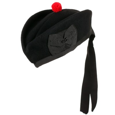 NEU SCHOTTISCHES HIGHLAND UNI SCHWARZ GLENGARY MÜTZE REINE WOLLE/PIPER GLENGARRY KAPPE 