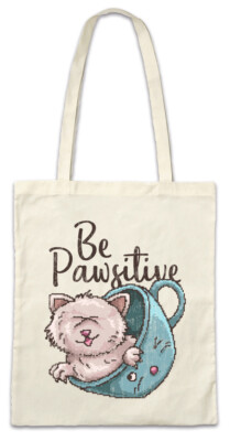 Be Pawsitive Stofftasche Einkaufstasche Pixel Retro Geek Nerd Cat Cats Fun Love