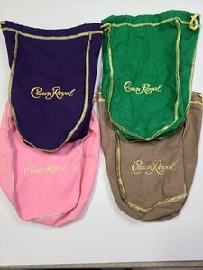 Lot of 4 Crown Royal Bags Variety of Mixed Colors Purple Green Vanilla Pink