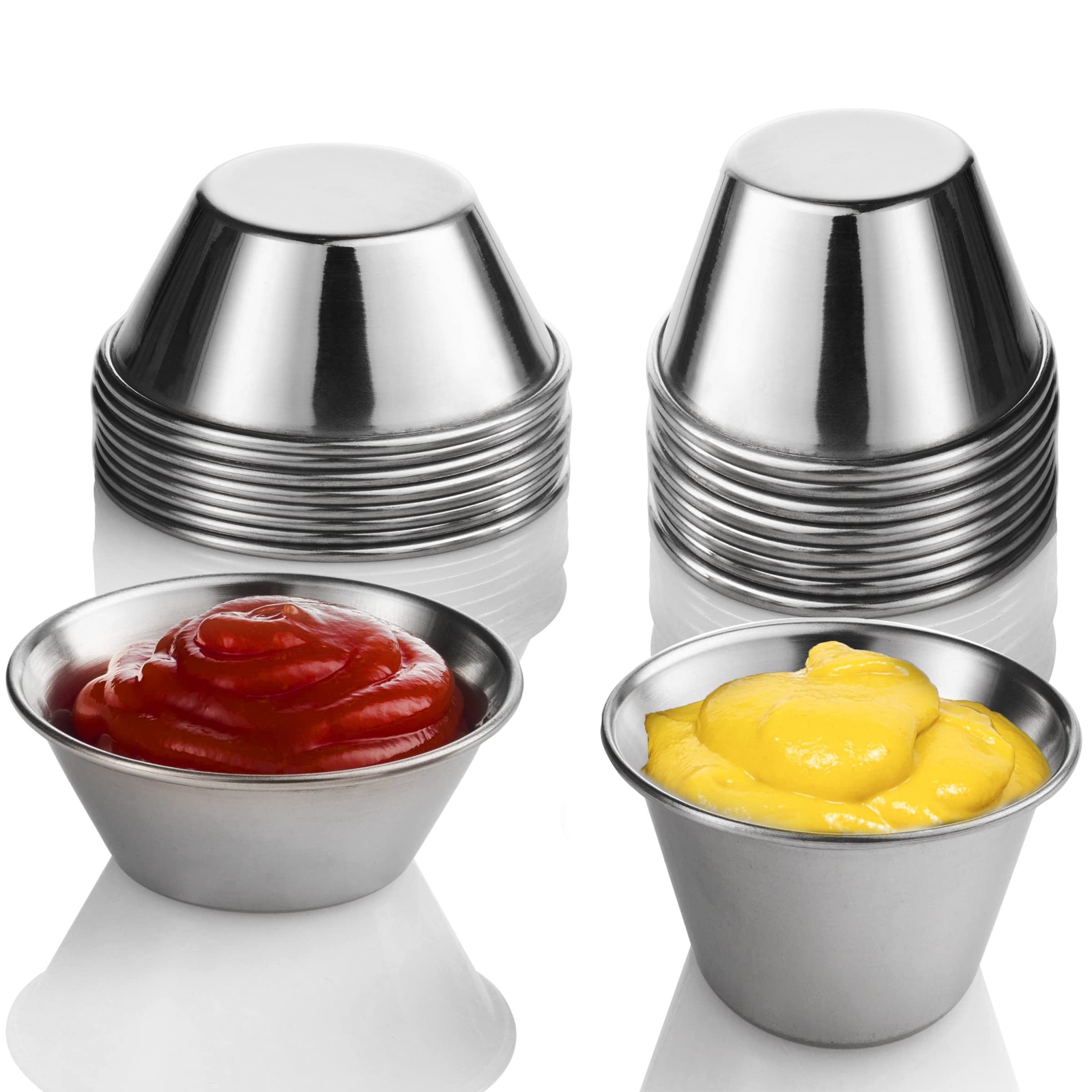 (24 Pack, 2 Sizes) Small Sauce Cups, Stainless Steel Ramekin Dipping Sauce Cu...