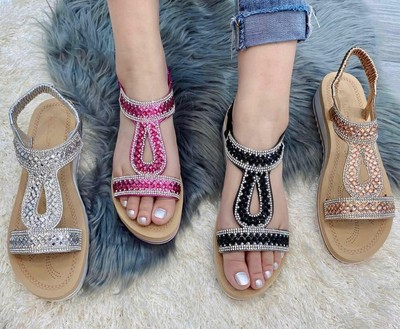 Scarpe donna sandali bassi estivi scarpe aperte mare ciabatte borchie e  strass | eBay
