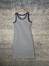 Madewell Striped Ribbed Knit Tank Scoop Midi Dress Navy Blue White Size XL