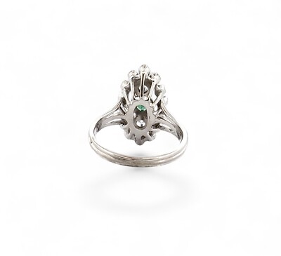 Bague Ancienne Or 18 Carats – Marquise – Diamants Et émeraude – Taille 54 – Vintage