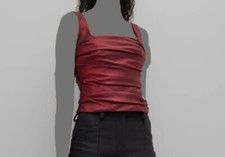  588 Rozie Corsets Women's Red Satin Draped Taffeta Corset Top Size 38