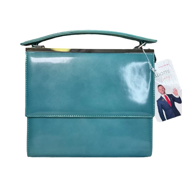 Christian Dior Lady Mini Clutch Teal Silver Patent Leather Enamel Flap Purse