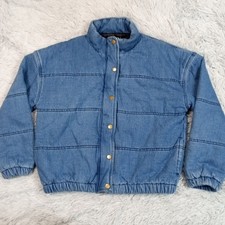 Chocolate Usa Jacket Womens M Blue Denim Zip Snap Up Lined Insulated Pockets