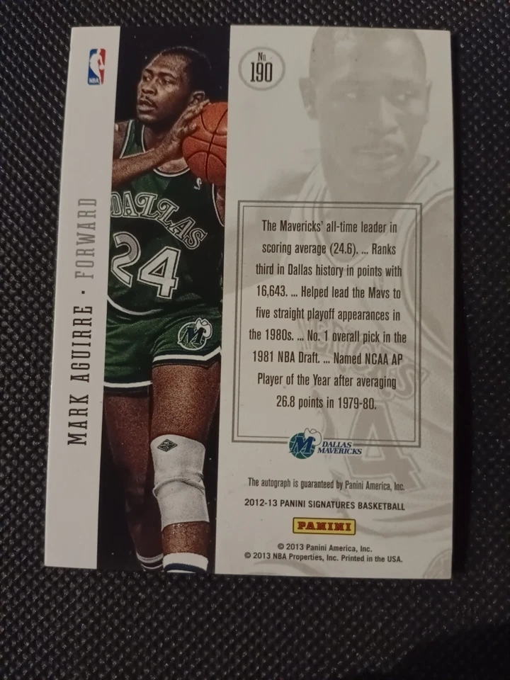 2012 MARK AGUIRRE PANINI SIGNATURES AUTOGRAPHED AUTO CARD #190 MAVERICKS DEPAUL - Image 2 of 2