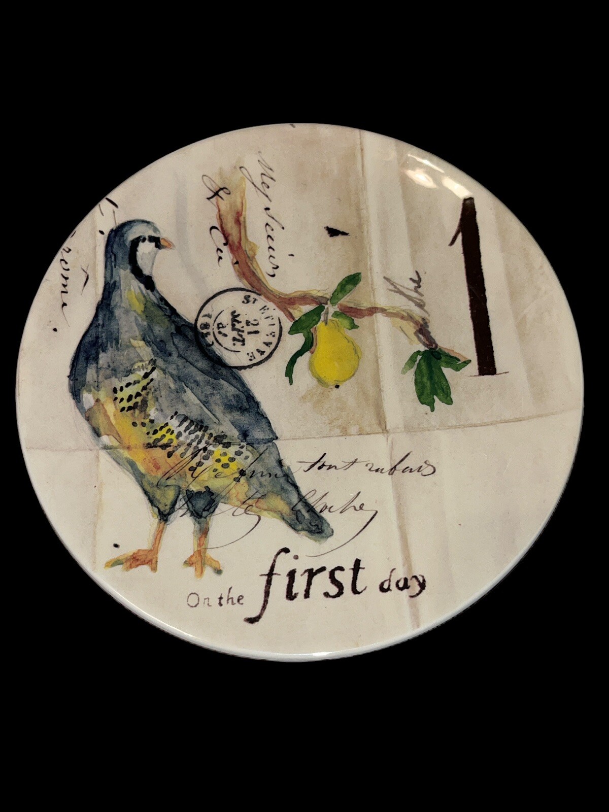12 Days Of Christmas 1st  Day Partridge 8 3/4”Plate Salad Williams Sonoma