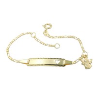 Echt Gold 585 Baby Taufe Schutz Engel Herz Figarokette Armband Gravur Name Datum