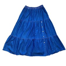 VTG Crazy Cowgirl Tiered Button Front Rodeo Western Denim Maxi Skirt Large