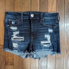 American Eagle Next Level Stretch Hi-Rise Shortie Distressed Denim Shorts Size 4