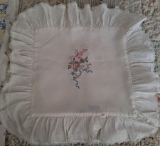 Ralph Lauren Ruffled Embroidered White Pillow Cover 16 x 16-Zips-2 Available