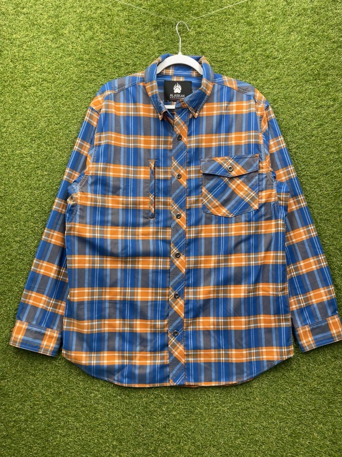 Alaskan Hardgear Flannel Mens Large Blue Orange Long Sleeve Workwear Hiking