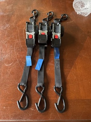 Set of 3 Self RETRACTABLE RATCHETING TIE DOWN STRAPS - 1  X 10 Feet Long