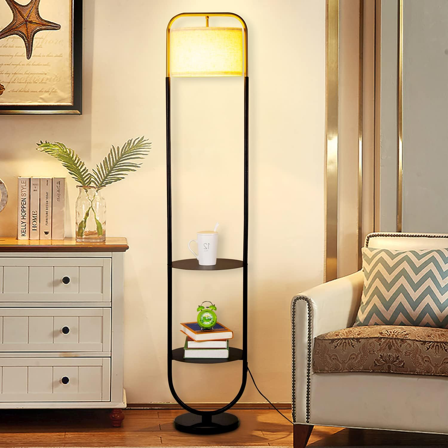 Modern Elegant with Double Tray Floor Lamp for Office Cafe Den Living Room Bedro