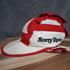 Vintage Sony Walkman Hat Cap Flex Fit Red White Logo Employee Promo Cassette Men