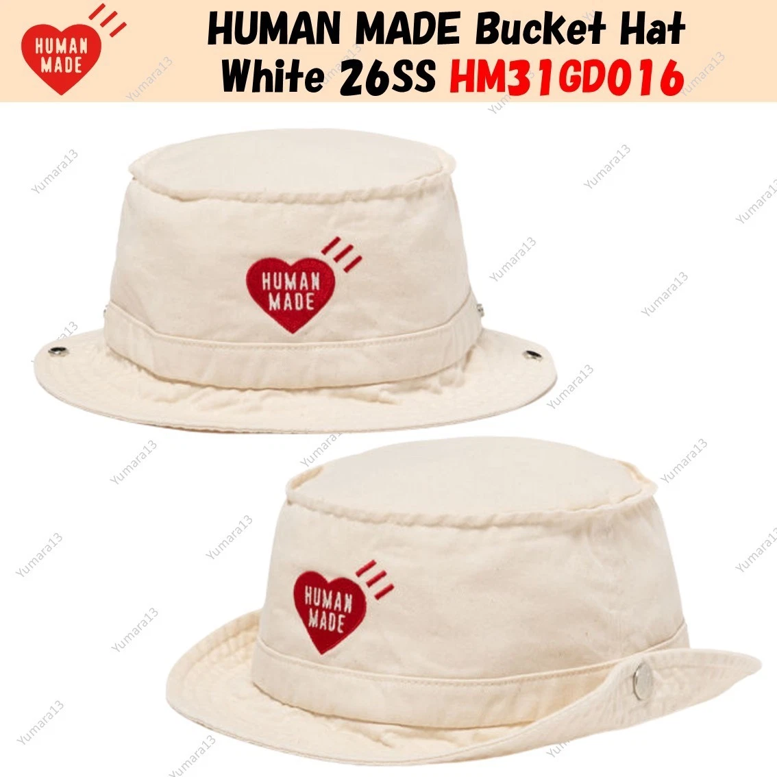 HUMAN MADE Bucket Hat White 26SS HM31GD016