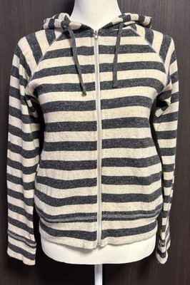 ICHI Antiquites Striped Zip Hoodie Wool Blend Jacket Beige Gray Size M Japan