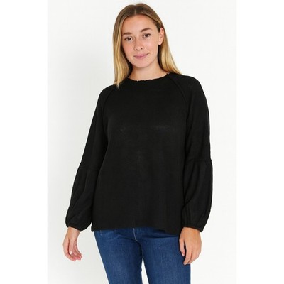 White Willow Top Women s Medium Lightweight Frayed Shoulders Black Long Sleeve
