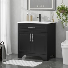 30" Black Modern Bathroom Vanity with Sink, Storage Cabinet  Soft Close Doors