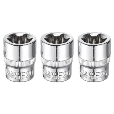 3pcs E-Torx Socket 3/8'' Drive E20 Star Socket 1.1'' Length 6 Point Spline Sleeve