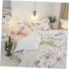 Floral Duvet Cover Set Girls 100 Cotton College Twin XL Pink Rose With Ruffle