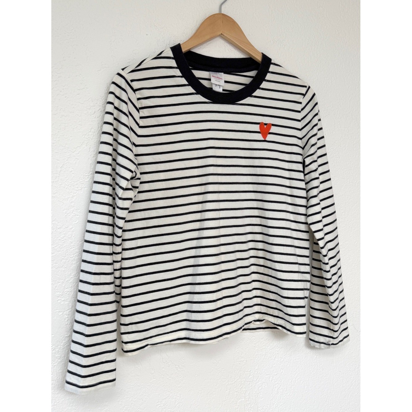 HANNA ANDERSSON black & white striped long sleeve tee embroidered heart / size S image 3