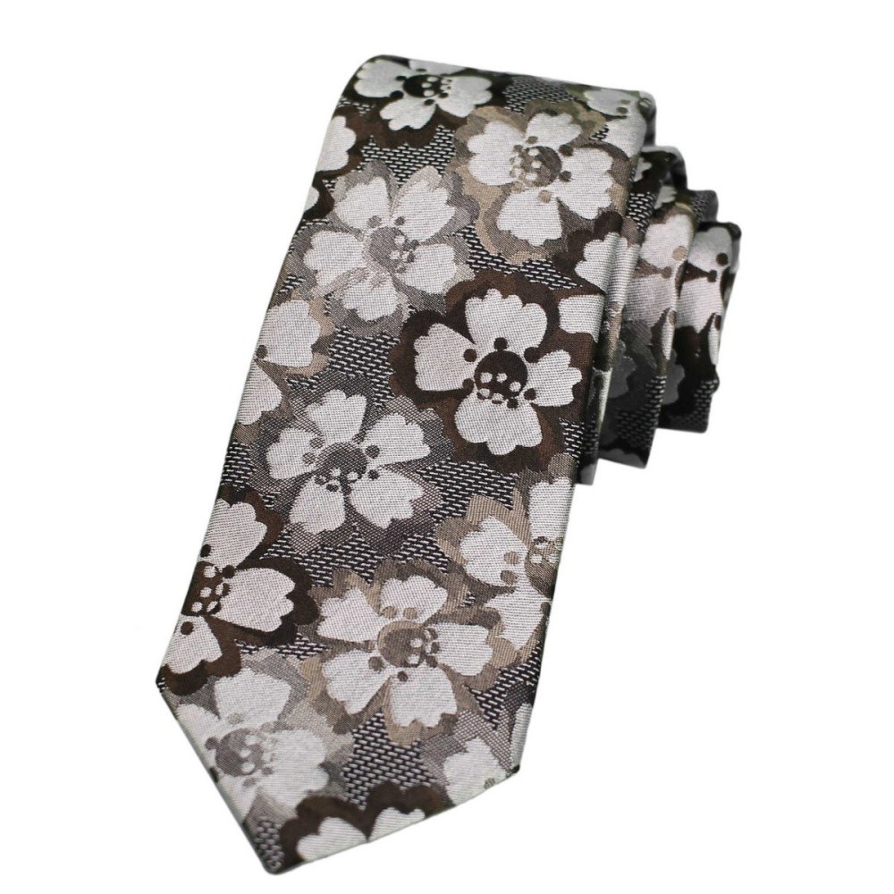 Una Men's Tie Artesia Brown Silver Floral 447277 84