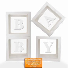 Baby Boxes with Letters, Clear Balloon Boxes for Baby Shower 4PCS Boxes White