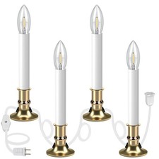 4PCS Christmas Electric Window Candle Lights with Gold Base Outlet, 5FT Windo...